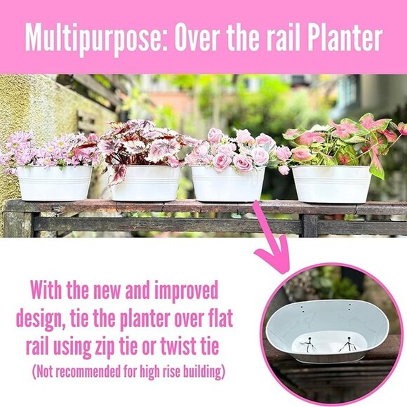 NEW 2 Pack, 11.8 Inch Metal Iron Hanging Flower Pot Deck Railings White - Picture 7 of 9